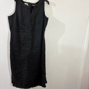 Nikki‎ Valenti 100% Irish Linen Midi Dress Sz 20 Black Embroidered Sleeveless